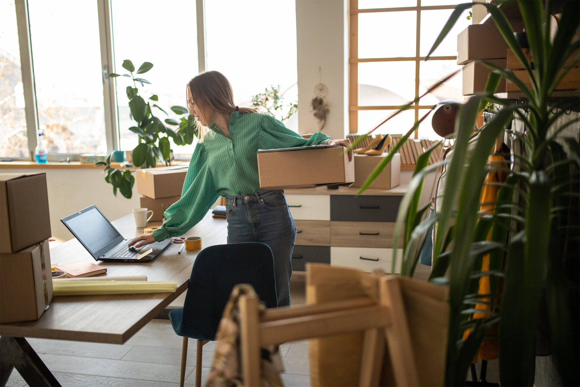 Woman fulfilling orders